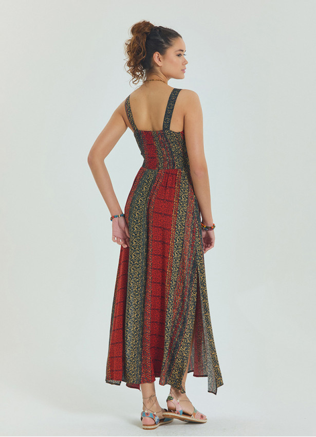 P V Neck Double Breasted Long Tile Dress 4559